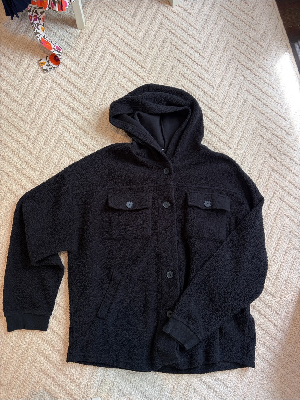PacSun Black Hooded Sherpa Button-Front Jacket